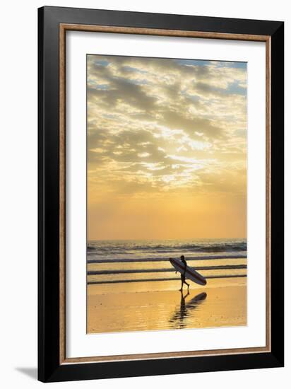 Surfer with Long Board at Sunset on Popular Playa Guiones Surf Beach-Rob Francis-Framed Photographic Print