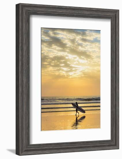 Surfer with Long Board at Sunset on Popular Playa Guiones Surf Beach-Rob Francis-Framed Photographic Print