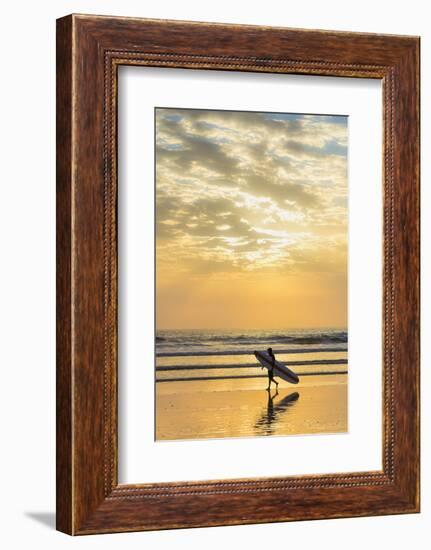 Surfer with Long Board at Sunset on Popular Playa Guiones Surf Beach-Rob Francis-Framed Photographic Print