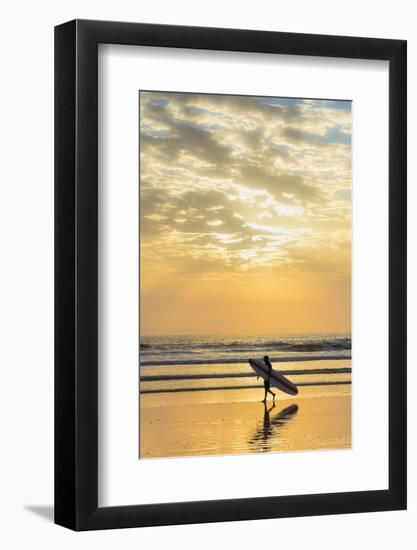 Surfer with Long Board at Sunset on Popular Playa Guiones Surf Beach-Rob Francis-Framed Photographic Print