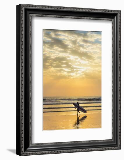 Surfer with Long Board at Sunset on Popular Playa Guiones Surf Beach-Rob Francis-Framed Photographic Print