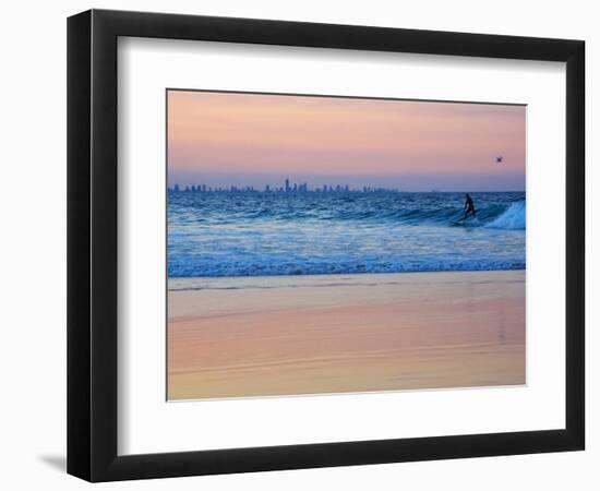 Surfers at Dusk, Gold Coast, Queensland, Australia-David Wall-Framed Photographic Print