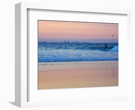 Surfers at Dusk, Gold Coast, Queensland, Australia-David Wall-Framed Photographic Print