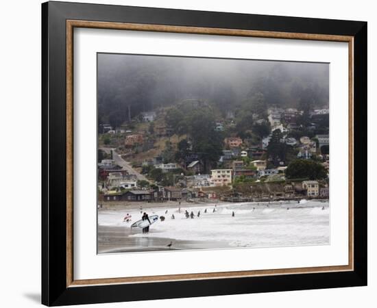 Surfers at Linda Mar Beach, Pacifica, California, United States of America, North America-Levy Yadid-Framed Photographic Print