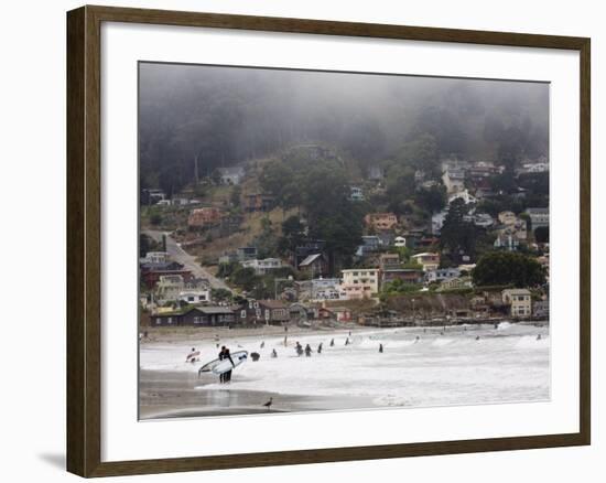 Surfers at Linda Mar Beach, Pacifica, California, United States of America, North America-Levy Yadid-Framed Photographic Print