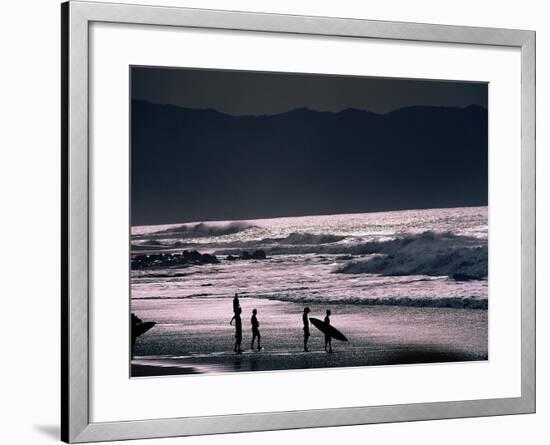 Surfers at Sunset, Ehukai, Oahu, Hawaii-Bill Romerhaus-Framed Photographic Print