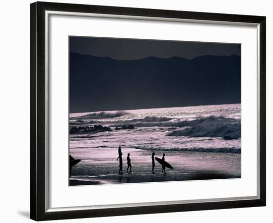 Surfers at Sunset, Ehukai, Oahu, Hawaii-Bill Romerhaus-Framed Photographic Print