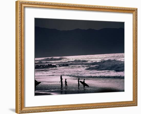 Surfers at Sunset, Ehukai, Oahu, Hawaii-Bill Romerhaus-Framed Photographic Print