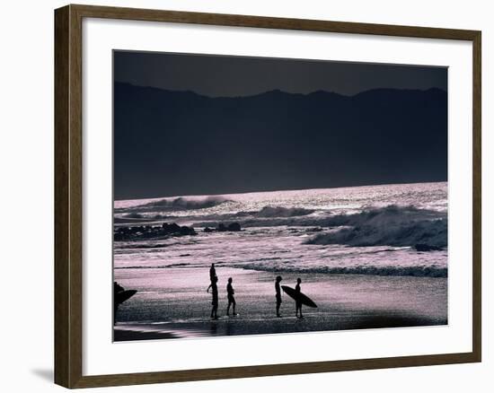 Surfers at Sunset, Ehukai, Oahu, Hawaii-Bill Romerhaus-Framed Photographic Print