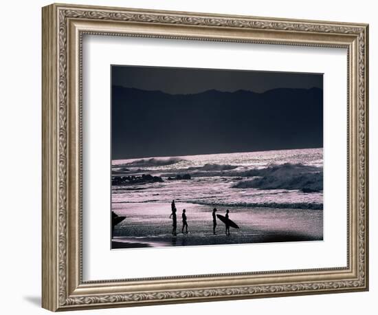 Surfers at Sunset, Ehukai, Oahu, Hawaii-Bill Romerhaus-Framed Photographic Print