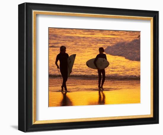 Surfers at Sunset, Gold Coast, Queensland, Australia-David Wall-Framed Photographic Print