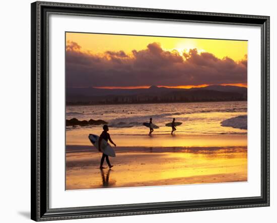 Surfers at Sunset, Gold Coast, Queensland, Australia-David Wall-Framed Photographic Print