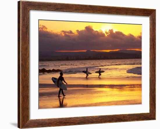 Surfers at Sunset, Gold Coast, Queensland, Australia-David Wall-Framed Photographic Print