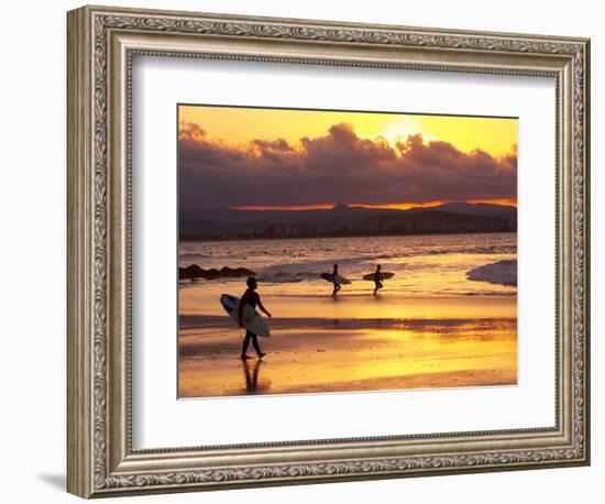 Surfers at Sunset, Gold Coast, Queensland, Australia-David Wall-Framed Photographic Print