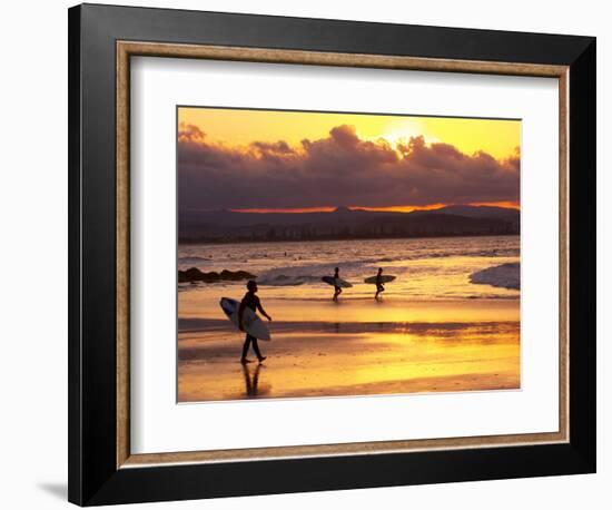 Surfers at Sunset, Gold Coast, Queensland, Australia-David Wall-Framed Photographic Print