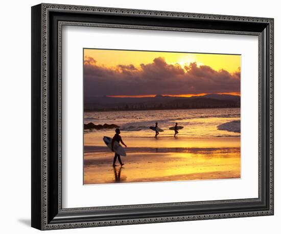 Surfers at Sunset, Gold Coast, Queensland, Australia-David Wall-Framed Photographic Print