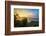 Surfers at sunset in Bali with straw roofed huts, Indonesia, Southeast Asia, Asia-Tyler Lillico-Framed Photographic Print