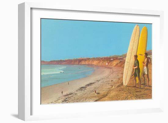 Surfers Checking Out Waves-null-Framed Art Print