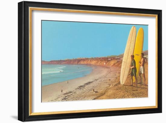 Surfers Checking Out Waves-null-Framed Art Print