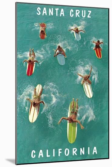 Surfers from Above, Santa Cruz, California-null-Mounted Art Print