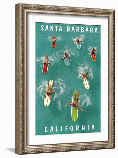 Surfers Paddling, Santa Barbara, California-null-Framed Art Print