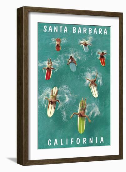 Surfers Paddling, Santa Barbara, California-null-Framed Art Print