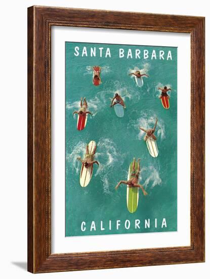 Surfers Paddling, Santa Barbara, California-null-Framed Art Print