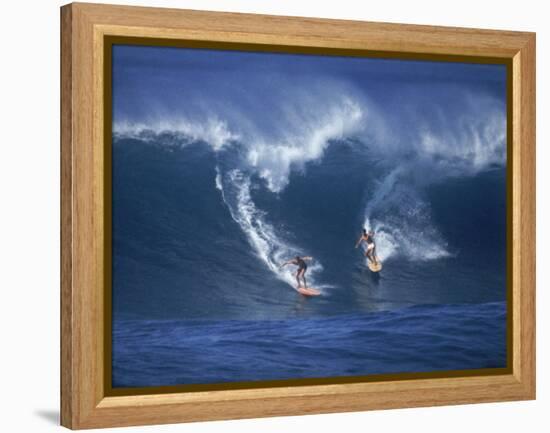 Surfers, Sunset Beach, Oahu, Hawaii-George Silk-Framed Premier Image Canvas