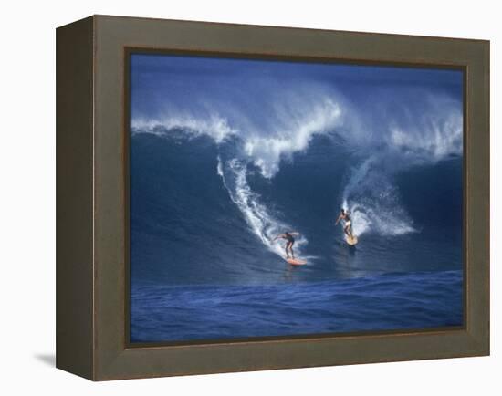Surfers, Sunset Beach, Oahu, Hawaii-George Silk-Framed Premier Image Canvas