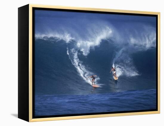 Surfers, Sunset Beach, Oahu, Hawaii-George Silk-Framed Premier Image Canvas