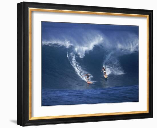 Surfers, Sunset Beach, Oahu, Hawaii-George Silk-Framed Photographic Print