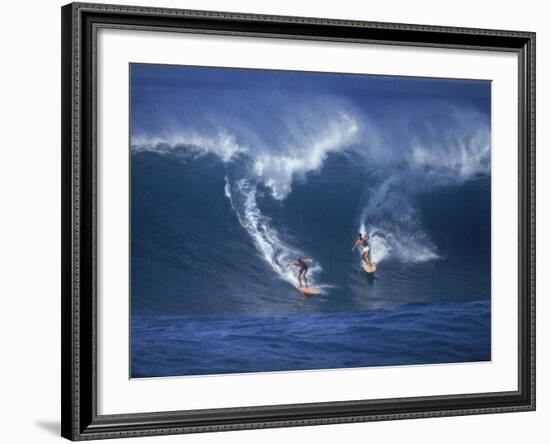 Surfers, Sunset Beach, Oahu, Hawaii-George Silk-Framed Photographic Print