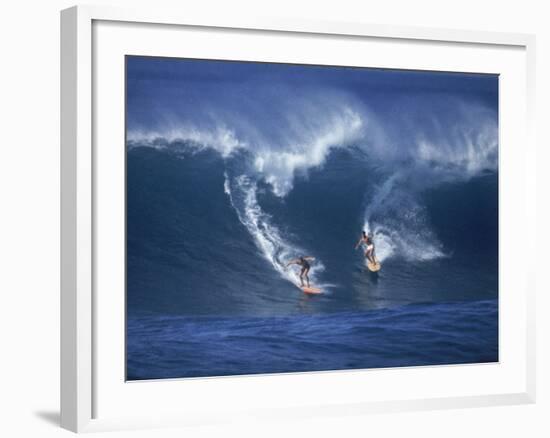 Surfers, Sunset Beach, Oahu, Hawaii-George Silk-Framed Photographic Print