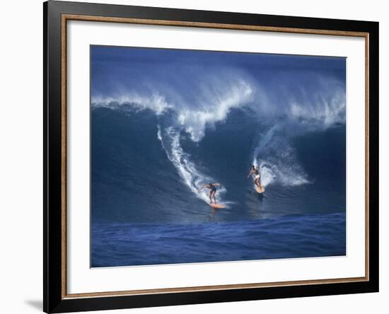 Surfers, Sunset Beach, Oahu, Hawaii-George Silk-Framed Photographic Print