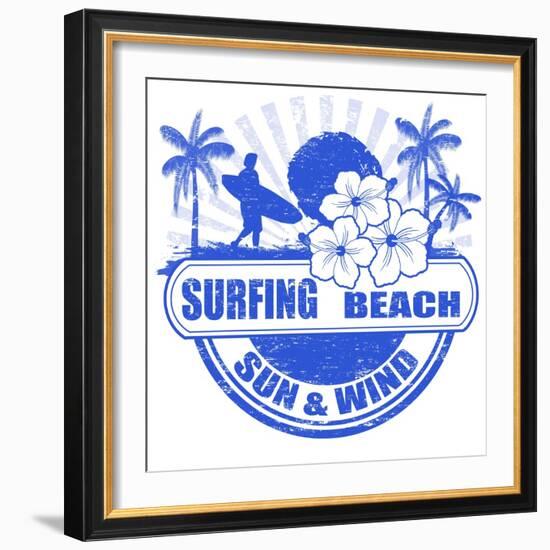 Surfing Beach Stamp-radubalint-Framed Art Print