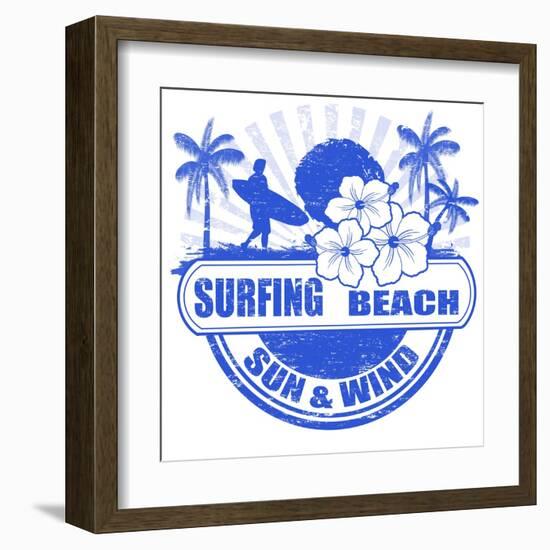 Surfing Beach Stamp-radubalint-Framed Art Print