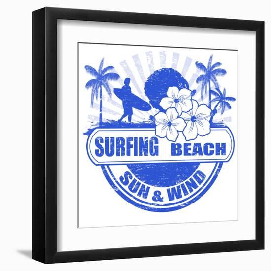 Surfing Beach Stamp-radubalint-Framed Art Print