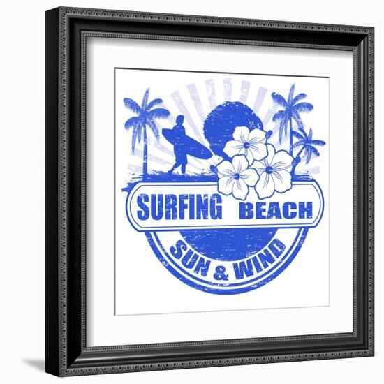 Surfing Beach Stamp-radubalint-Framed Art Print