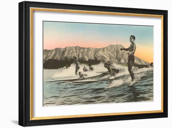 Surfing in Hawaii by Diamond Head-null-Framed Art Print