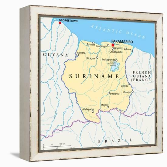 Suriname Political Map-Peter Hermes Furian-Framed Stretched Canvas