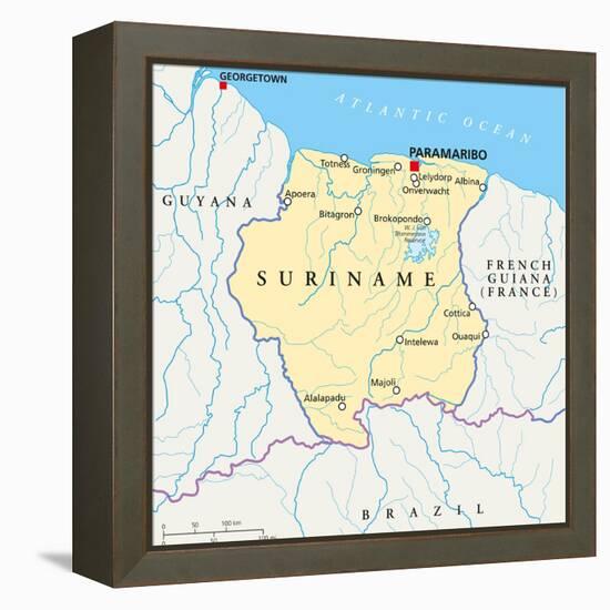 Suriname Political Map-Peter Hermes Furian-Framed Stretched Canvas