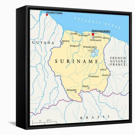 Suriname Political Map-Peter Hermes Furian-Framed Stretched Canvas