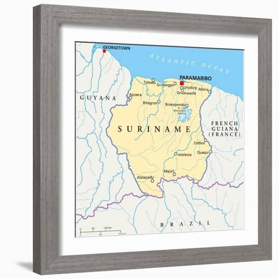 Suriname Political Map-Peter Hermes Furian-Framed Art Print