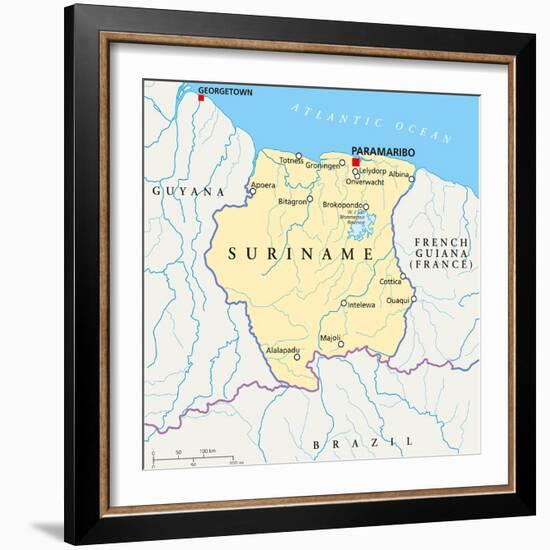 Suriname Political Map-Peter Hermes Furian-Framed Art Print