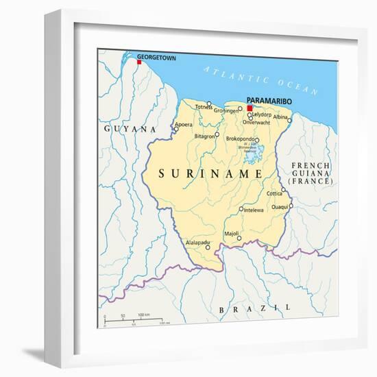 Suriname Political Map-Peter Hermes Furian-Framed Art Print