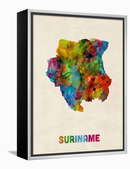 Suriname Watercolor Map-Michael Tompsett-Framed Stretched Canvas