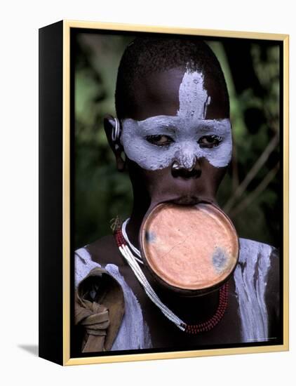 Surma Tribesmen with Lip Plate, Ethiopia-Gavriel Jecan-Framed Premier Image Canvas