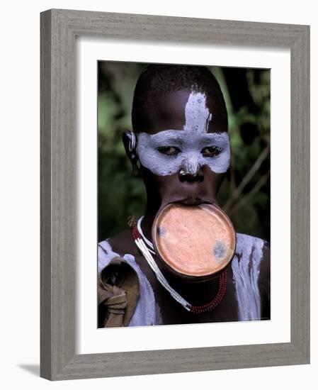 Surma Tribesmen with Lip Plate, Ethiopia-Gavriel Jecan-Framed Photographic Print