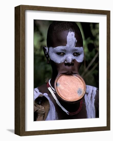 Surma Tribesmen with Lip Plate, Ethiopia-Gavriel Jecan-Framed Photographic Print