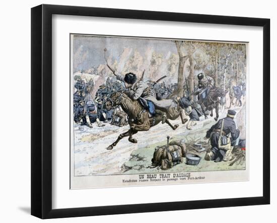 Surprise Attack by Russian Cavalry on the Road to Port Arthur, Russo-Japanese War, 1904-null-Framed Giclee Print